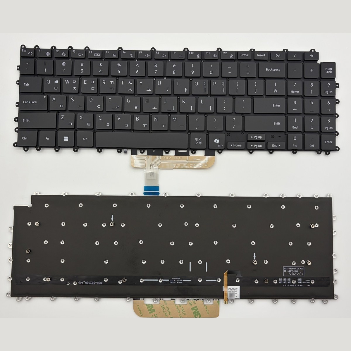 Laptop replacement keyboard, front and back view